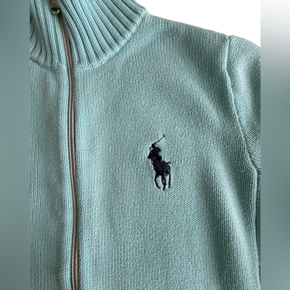 Polo Ralph Lauren Golf W’s Full Zip Sweater Small Aqua sky blue Jacket cotton - Picture 10 of 14